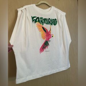 FARM Rio White Tee with Pink and Yellow Parrot Graphic